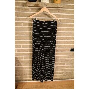 Chicos Travelers Pants Size 2 Large Black White Striped Pull On Stretch slinky